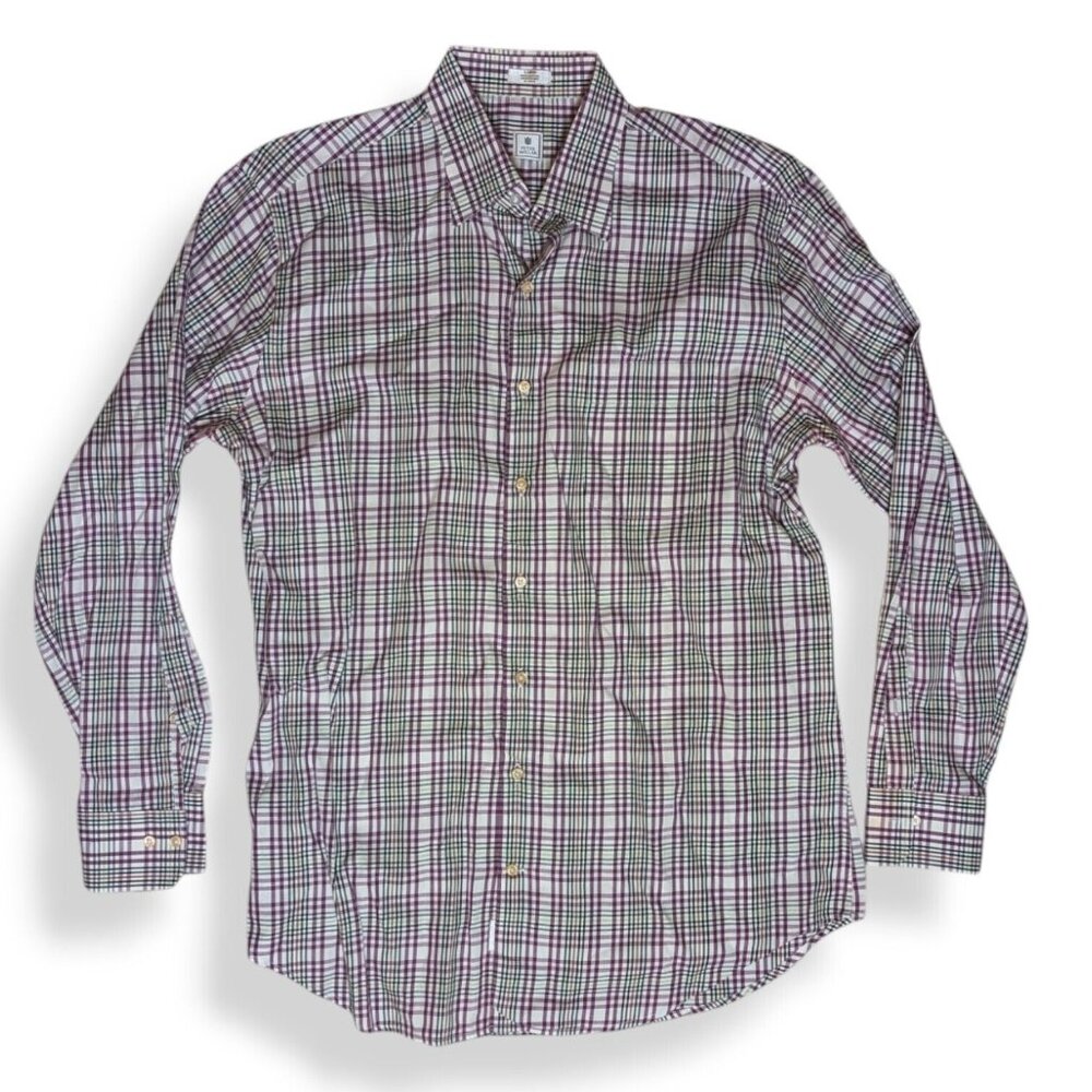 Peter Millar Shirt Mens L Purple Plaid Long Sleeve Button Down Cotton